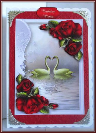 Serene Swans with Romantic Red Roses by Rae Trees