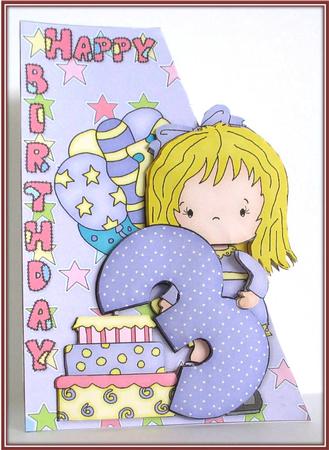Blonde Girls 3rd Birthday Card Front and Decoupage by Rae Trees