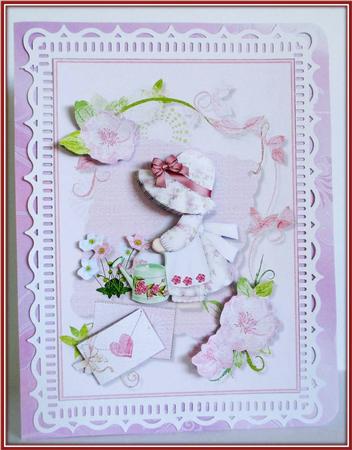 Pretty Little Garden Lady Card Front and Decoupage by Rae Trees