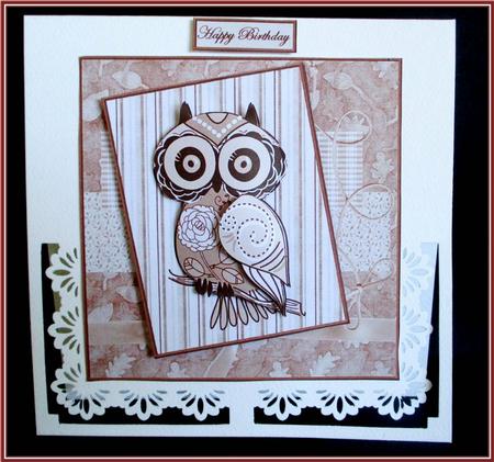 Pink Owl Card with Topper and Decoupage by Rae Trees