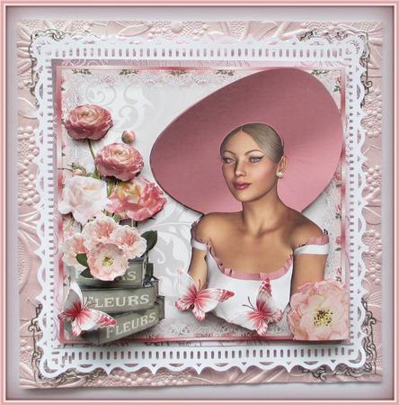 Beauty in a Pink Hat Card Front Kit by Rae Trees