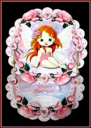 Pretty Pink Fairy Scalloped Round Easel Card by Rae Trees