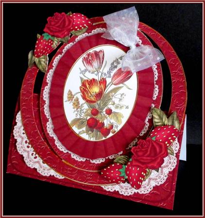 Red Strawberries Oval Over 3D Mini Card Kit by Rae Trees