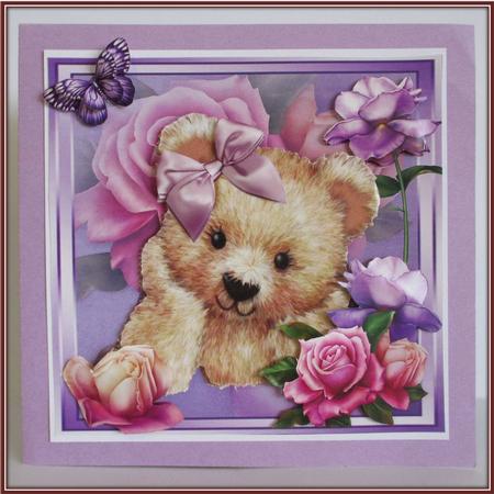Tatty Brown Bear with Roses 8x8 Mini Kit by Rae Trees