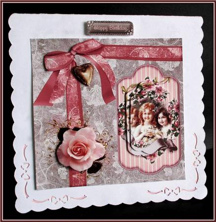 Pink Rose Girls Topper with Pyramid & Decoupage by Rae Trees