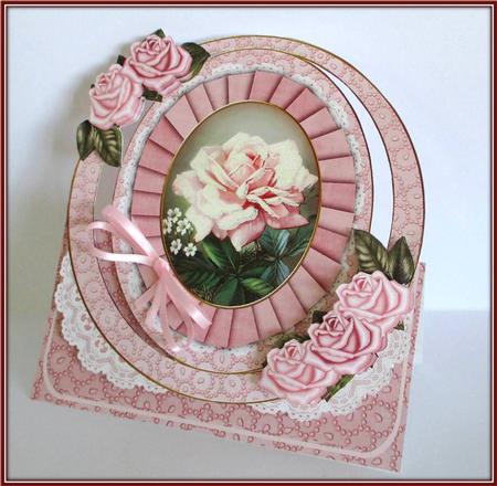 Single Pink Rose Oval Over 3D Mini Card Kit by Rae Trees