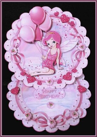 Balloon Fairy Scalloped Round Easel Card by Rae Trees