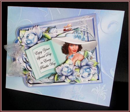 Tag Shaped Card with Book Topper - Spring Blue Lady by Rae Trees