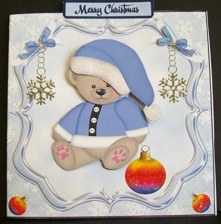 Cute Christmas Santa Boy Bear to Decoupage Fold Back Card. by Rae Trees