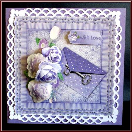 Lilac Posy Frilly Cushion Card Front by Rae Trees