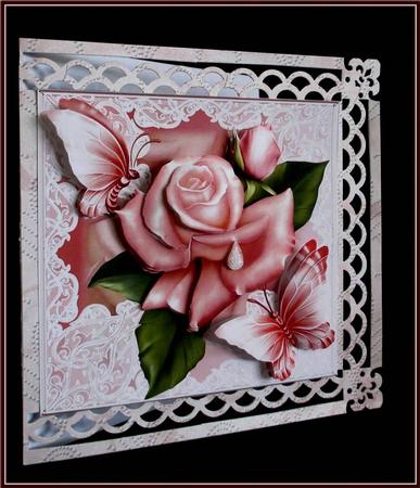 Beautiful Shimmering Rose and Flutters Card Front Kit by Rae Trees