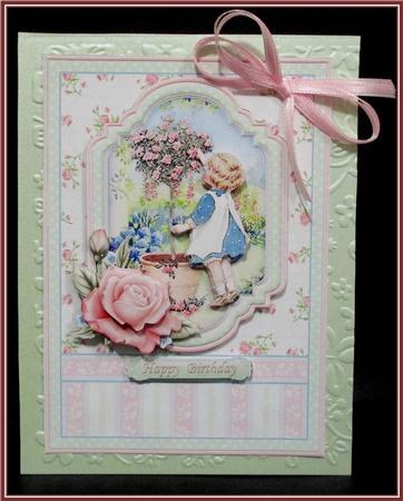 Tending the Rose Bush Vintage Card Topper & Decoupage by Rae Trees