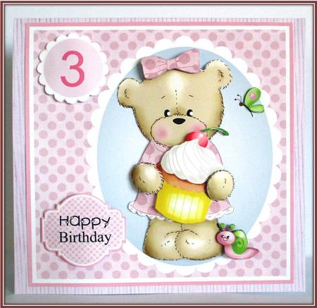 Cupcake Bella - Cute Teddy Birthday Card by Rae Trees