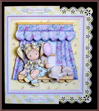 Chloe & Cat on Window Ledge 8x8 Mini Kit & Decoupage by Rae Trees