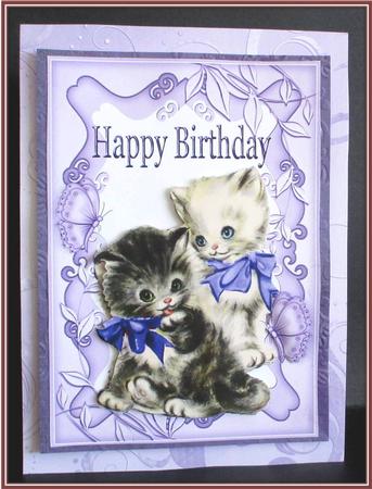 Sweet Little Kitties in Purple Floral Frame by Rae Trees
