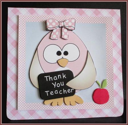 Thank You Teacher Girl Owl Card by Rae Trees