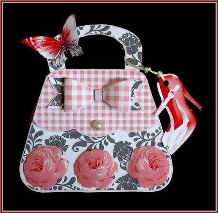 Gingham and Roses Handbag Shaped Card Kit by Rae Trees