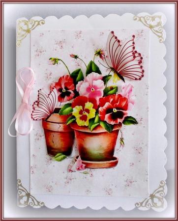 Potted Plants of Pansies and Butterflies by Rae Trees
