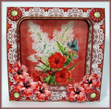 Red Hibiscous Floral 7inch Vintage Tent Card Mini Kit by Rae Trees