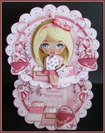 Fashion Girl Scalloped Round Easel Card by Rae Trees
