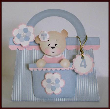 Teddy Handbag Card Blue by Rae Trees
