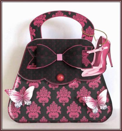 Beautiful Pink and Black Handbag Card Kit by Rae Trees