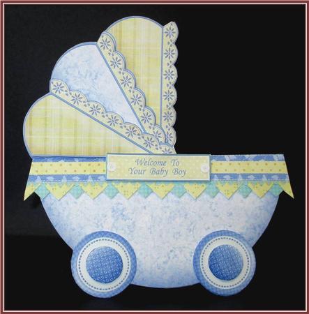 New Baby Boy Pram Shape Card 3 Sheet Mini Kit by Rae Trees