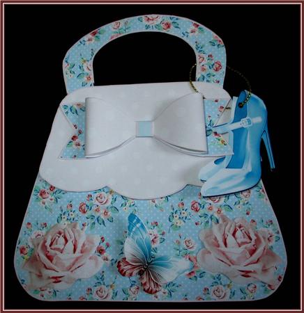 Vintage Pink and Blue Rose Handbag Card Kit by Rae Trees