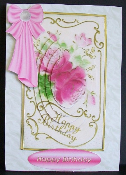 Beautiful Painted Pink Roses in Gold Frame Oval Pyramids by Rae Trees