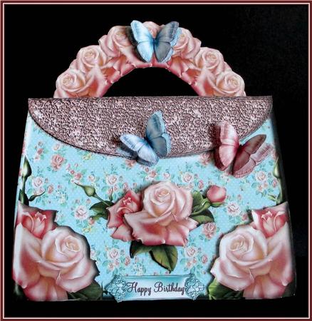 Gorgeous Pink and Blue Handbag Shaped Card Kit by Rae Trees