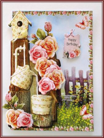Beautiful Glowing Roses Water Fountain Shaped Card by Rae Trees