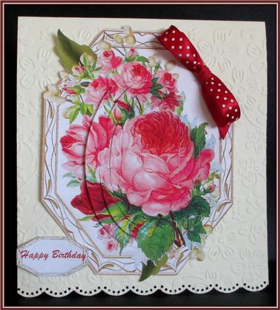 Beautiful Pyramid Pink Roses on a Octaganal Mat by Rae Trees