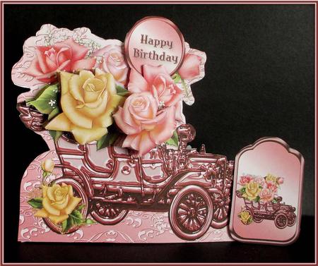 Vintage Car with Edwardian Roses Card Mini Kit by Rae Trees