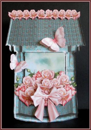 Pink Rose Wishing Well Shaped Card Kit by Rae Trees