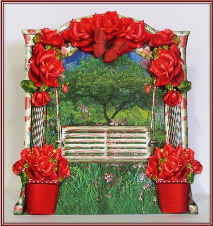 Beautiful Red Rose Garden Swing Card Kit by Rae Trees