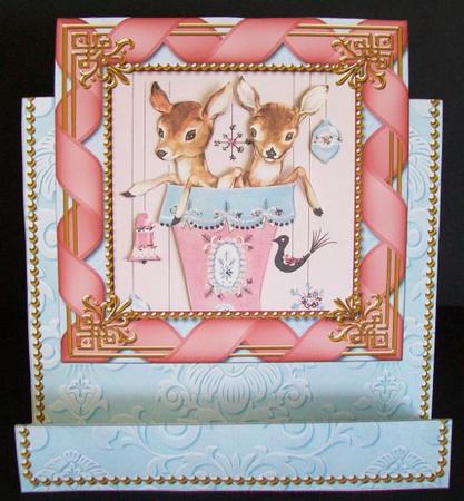 Baby Reindeers Ribbon Easel Over the Edge Card by Rae Trees