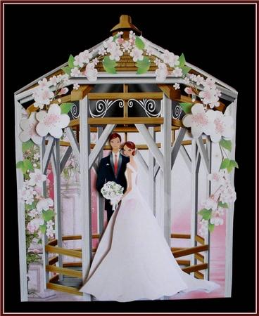 Pink Gazebo Wedding A4 Shaped Card by Rae Trees