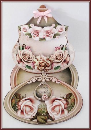 Lovely Easelcard Jar with Cream and Brown Roses by Rae Trees