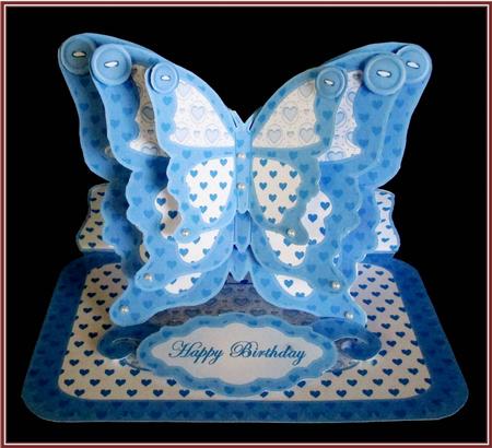 Layered Easel Card-butterfly-blue Hearts by Rae Trees