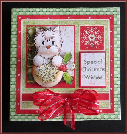Christmas Westie with Bauble Card Topper & Decoupage by Rae Trees
