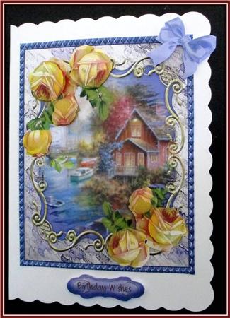 Summer';s End Boathouse with Yellow Roses  by Rae Trees