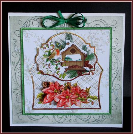Robin and Poinsettias Card with Decoupage by Rae Trees