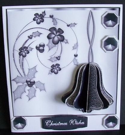 3D Christmas Bell in Black and Silver with Card Front by Rae Trees
