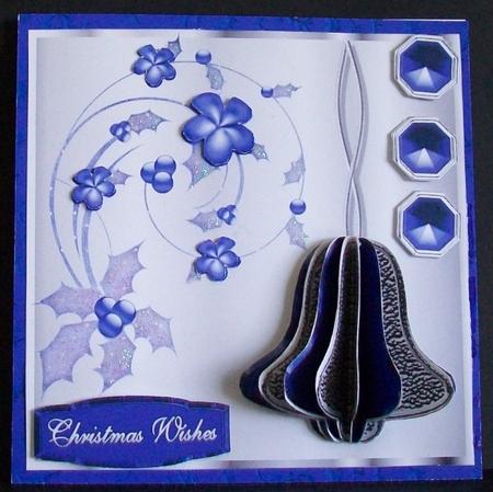 3D Christmas Bell in Blue and Silver with Card Front by Rae Trees