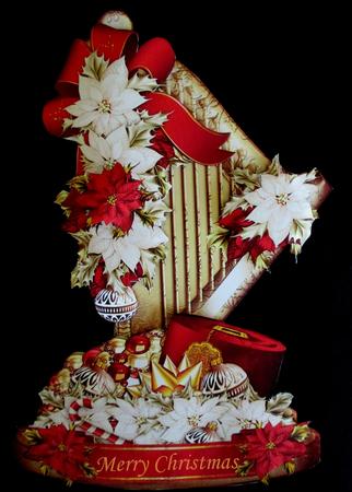 Christmas Harp with Gifts and Poinsettias by Rae Trees