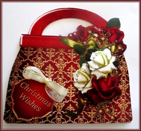Christmas Roses Handbag Card Mini Kit by Rae Trees