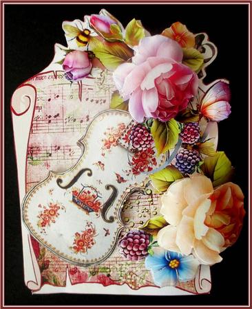 China Violin with Roses Shaped Card by Rae Trees