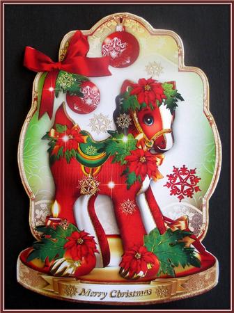 Cute Christmas Horse Toy Card for Kids by Rae Trees