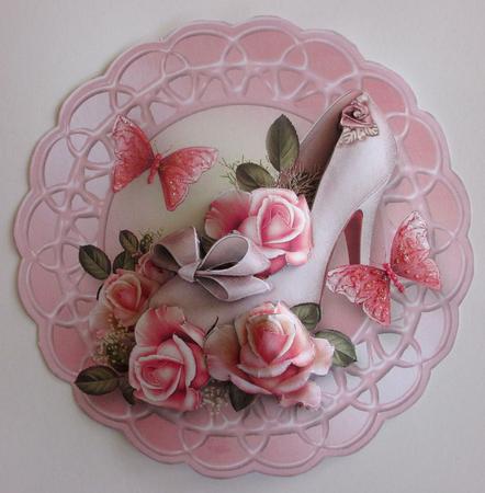 Pink Roses Shoe Medallion Card Mini Kit by Rae Trees