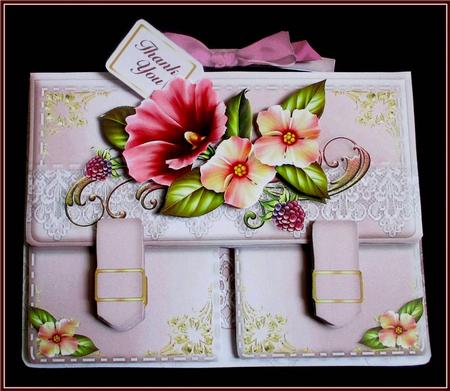 Satchel Handbag Tent Card Mini-kit - Smudgy Pink Lace by Rae Trees
